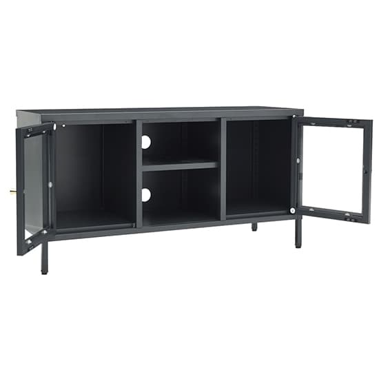 Voss Clear Glass TV Stand With 2 Doors In Anthracite Frame_3