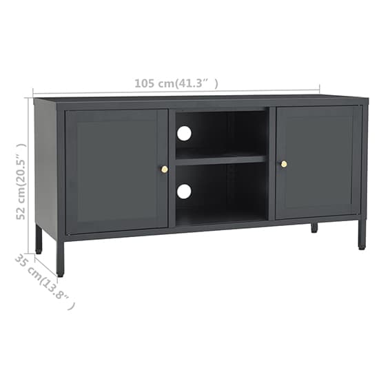 Voss Clear Glass TV Stand With 2 Doors In Anthracite Frame_5