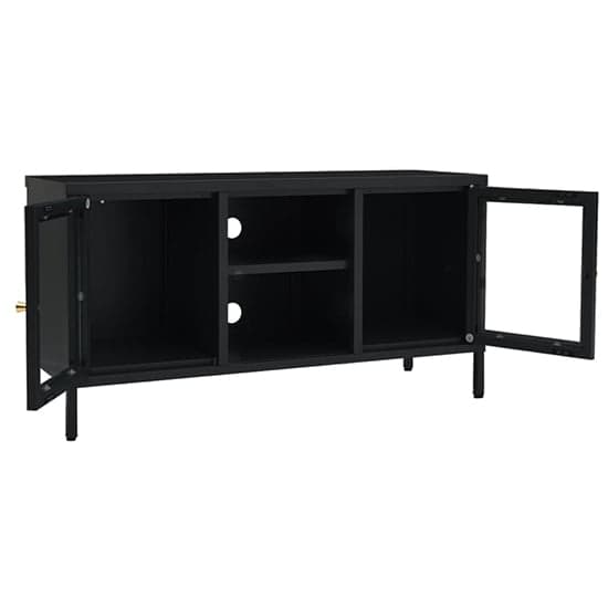 Voss Clear Glass TV Stand With 2 Doors In Black Steel Frame_3