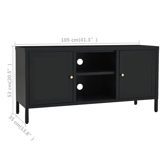 Voss Clear Glass TV Stand With 2 Doors In Black Steel Frame_5