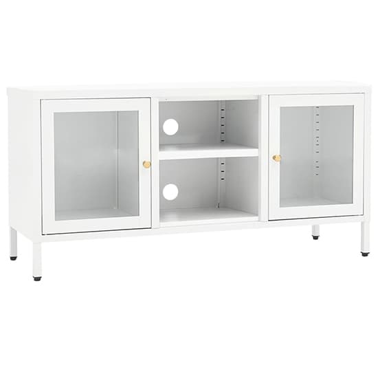 Voss Clear Glass TV Stand With 2 Doors In White Steel Frame_2