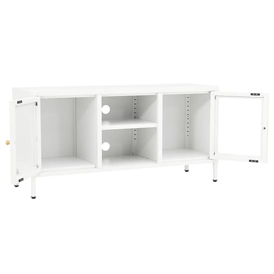 Voss Clear Glass TV Stand With 2 Doors In White Steel Frame_3