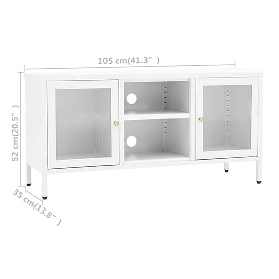 Voss Clear Glass TV Stand With 2 Doors In White Steel Frame_5