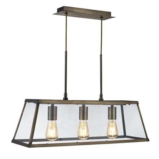 Voyager 3 Lights Clear Glass Bar Pendant Light In Antique Brass_1
