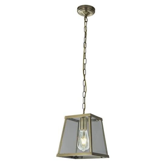 Voyager Clear Glass Pendant Light In Antique Brass