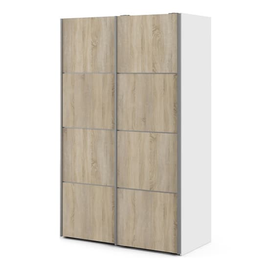 Vrok Sliding Wardrobe With 2 Oak Doors 5 Shelves In White_3
