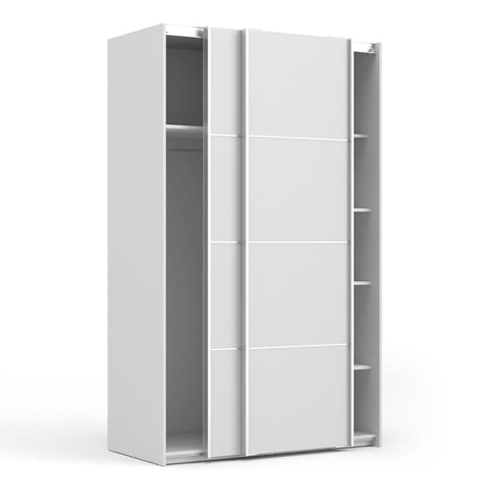 Vrok Sliding Wardrobe With 2 White Doors 5 Shelves In White_4