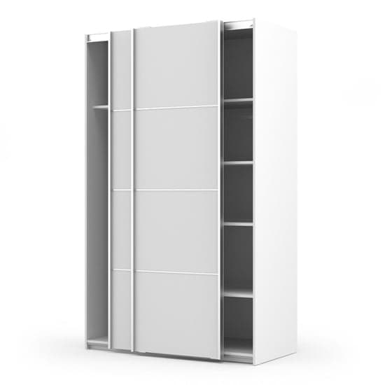 Vrok Sliding Wardrobe With 2 White Doors 5 Shelves In White_6