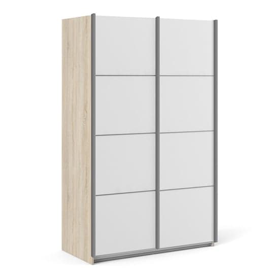 Vrok Wooden Sliding Doors Wardrobe In Oak White With 5 Shelves_1