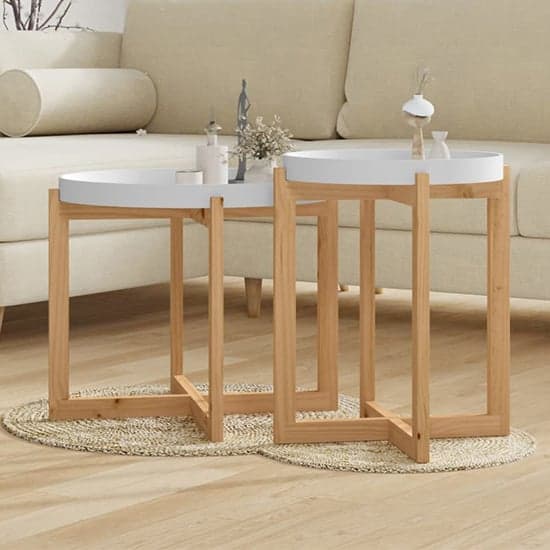 Wabana Set Of 2 Wooden Coffee Table In White And Natural