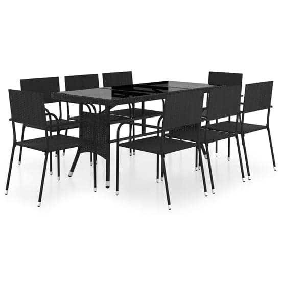 Waco Large Glass And Rattan 9 Piece Garden Dining Set In Black_2