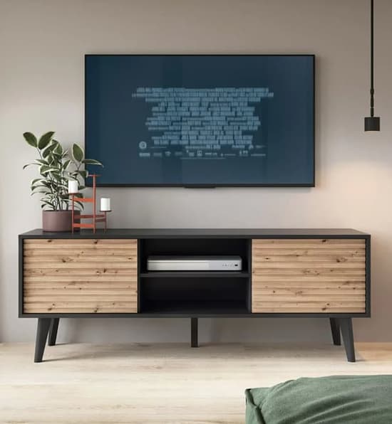 Waco Wooden TV Stand With 2 Doors In Artisan Oak And Black_1