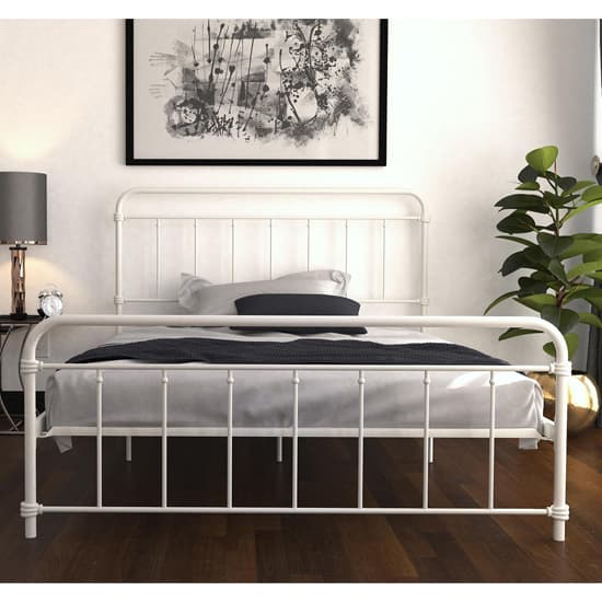 Wallach Metal Double Bed In White Furniture in Fashion