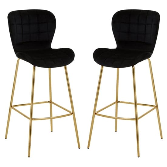 Warden Black Velvet Bar Chairs With Gold Legs In A Pair_1