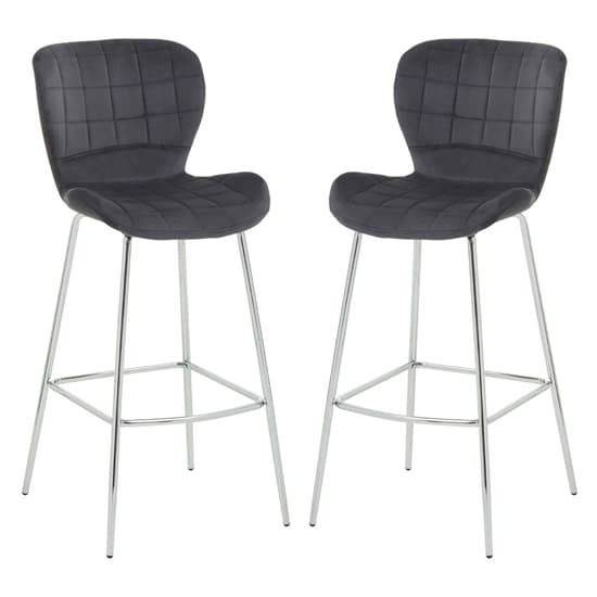 Warden Grey Velvet Bar Chairs With Silver Legs In A Pair_1
