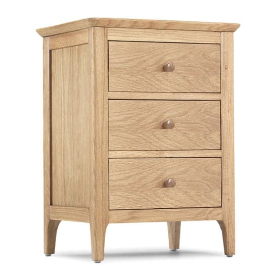 Wardle Wooden Bedside Cabinet In Crafted Solid Oak With 3 Drawer_2