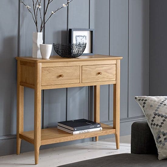 Wardle Wooden Console Table In Crafted Solid Oak With 2 Drawers_1