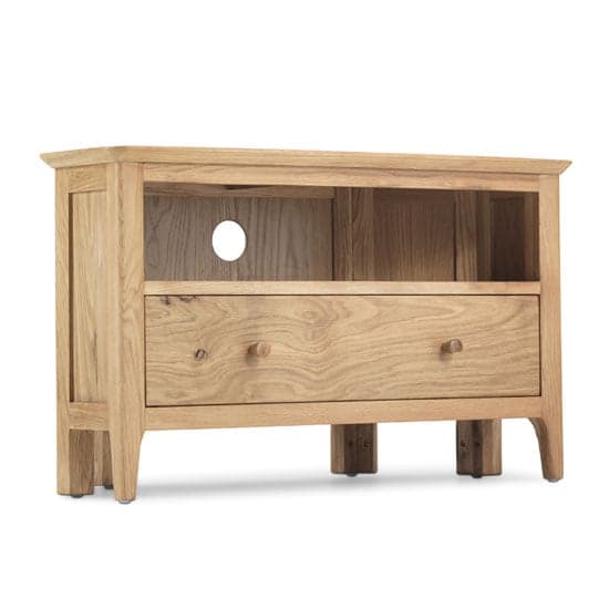 Wardle Wooden Corner TV Unit In Crafted Solid Oak With 1 Drawer_2