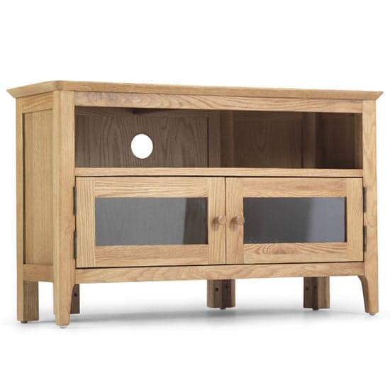 Wardle Wooden Corner TV Unit In Crafted Solid Oak With 2 Doors_2