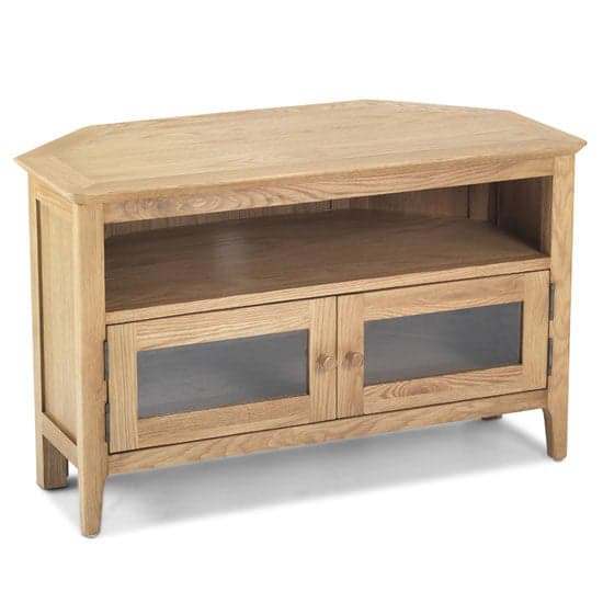 Wardle Wooden Corner TV Unit In Crafted Solid Oak With 2 Doors_1