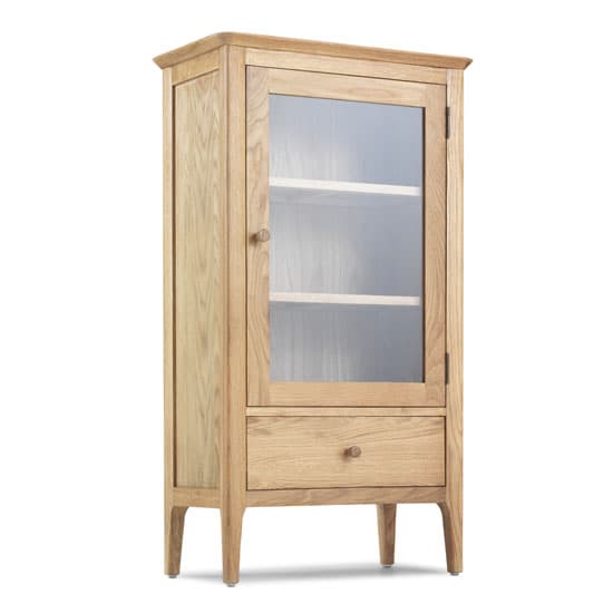 Wardle Wooden Glazed Bookcase In Crafted Solid Oak With 1 Drawer_2