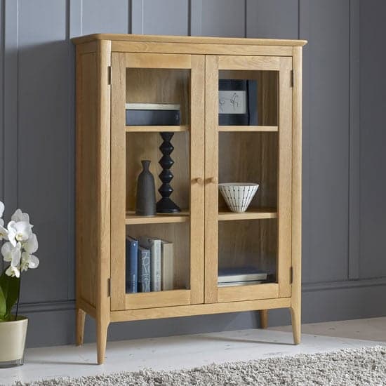 Wardle Wooden Glazed Display Cabinet In Crafted Solid Oak | Furniture ...