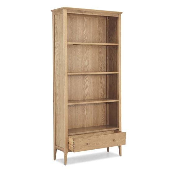 Wardle Wooden Large Bookcase In Crafted Solid Oak With 1 Drawer_2