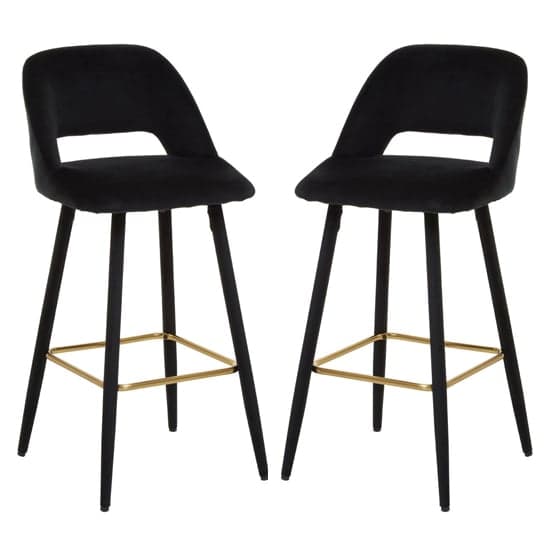 Warns Black Velvet Bar Chairs With Gold Footrest In A Pair_1