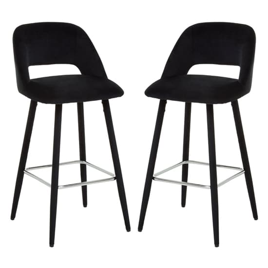 Warns Black Velvet Bar Chairs With Silver Footrest In A Pair_1