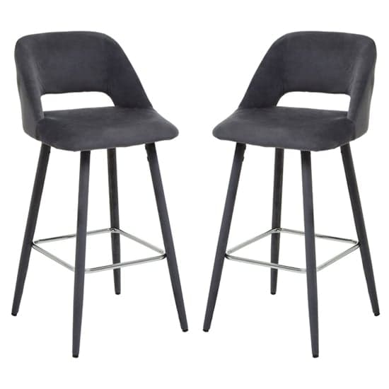 Warns Grey Velvet Bar Chairs With Silver Footrest In A Pair_1