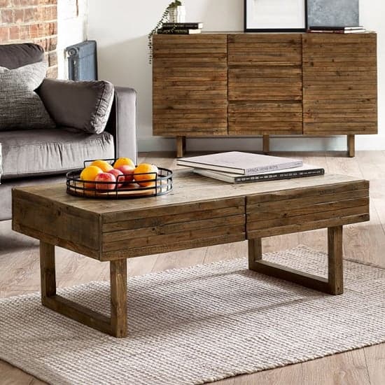 Warsaw Reclaimed Pine Wood Coffee Table With 2 Drawers_1