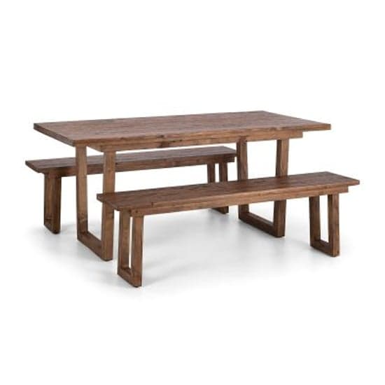Warsaw Reclaimed Pine Wood Dining Table With 2 Benches_2