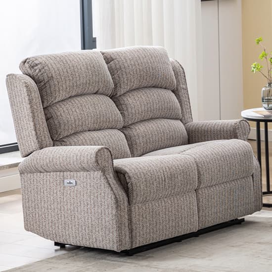 Warth Electric Fabric Recliner 2 Seater Sofa In Natural_1