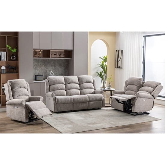 Warth Electric Fabric Recliner Sofa Suite In Natural_2