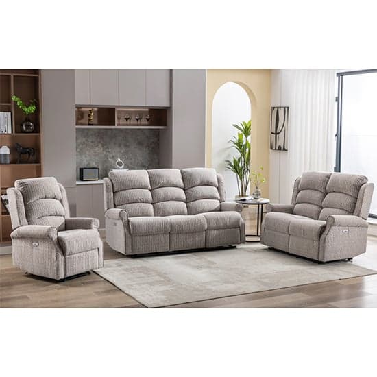 Warth Electric Fabric Recliner Sofa Suite In Natural_1