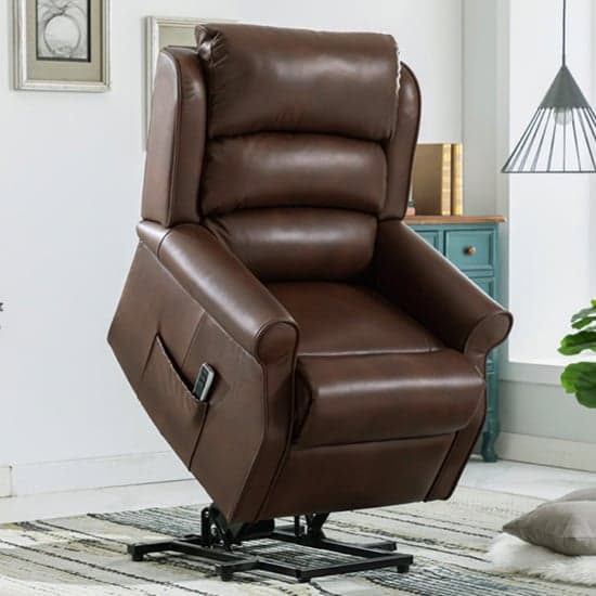Warth Electric Leather Lift And Tilt Recliner Armchair In Dark Brown_2
