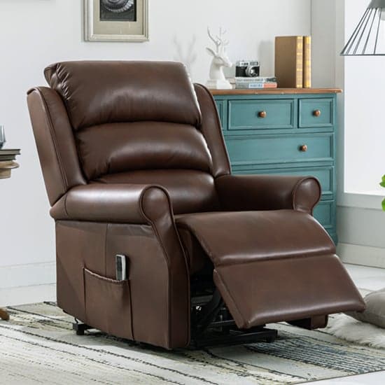 Warth Electric Leather Lift And Tilt Recliner Armchair In Dark Brown_1