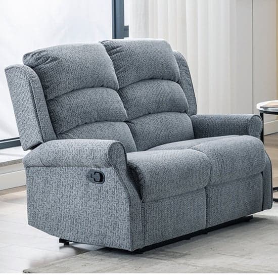 Warth Manual Fabric Recliner 2 Seater Sofa In Steel Blue_1