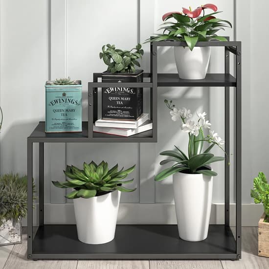 Warton Wooden Plant Stand With Metal Frame In Black_2