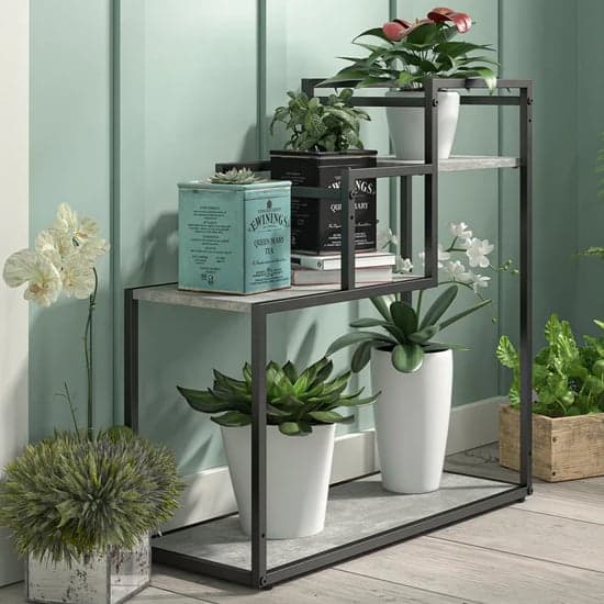 Warton Wooden Plant Stand With Metal Frame In Espresso