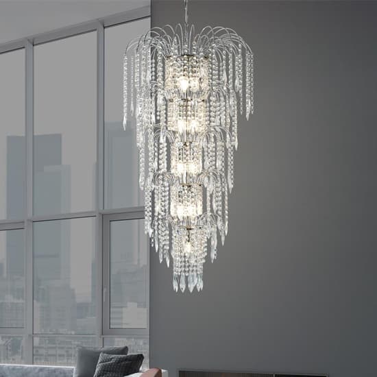 Waterfall 13 Lights Crystal Tier Pendant Light In Chrome_3