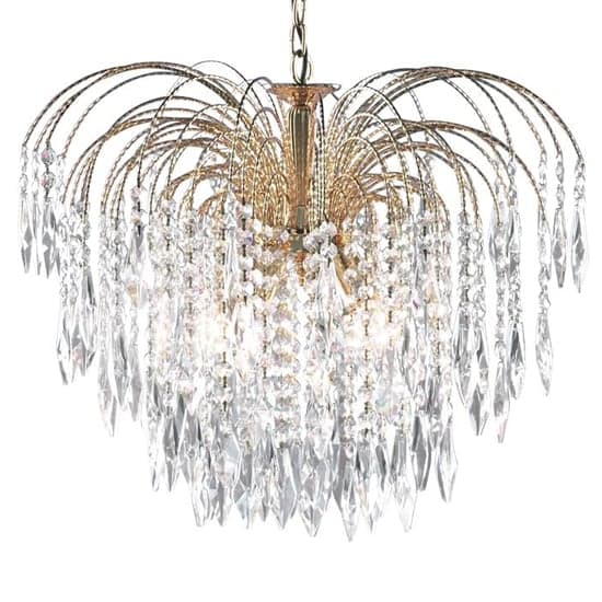 Waterfall 5 Lights Crystal Pendant Light In Gold_1