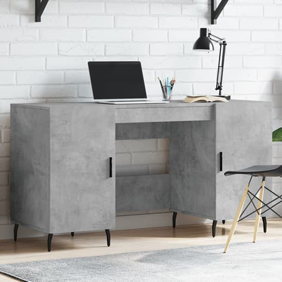 Waterford Wooden Computer Desk With 2 Doors In Concrete Effect_1