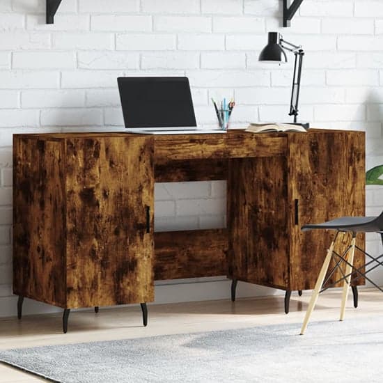 Waterford Wooden Computer Desk With 2 Doors In Smoked Oak_1