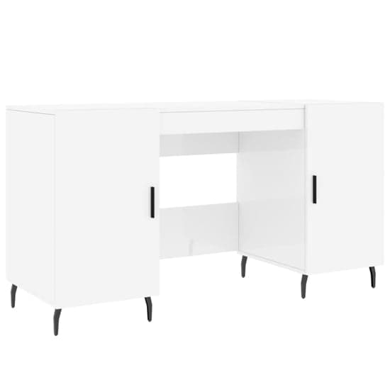 Waterford High Gloss Computer Desk With 2 Doors In White_2