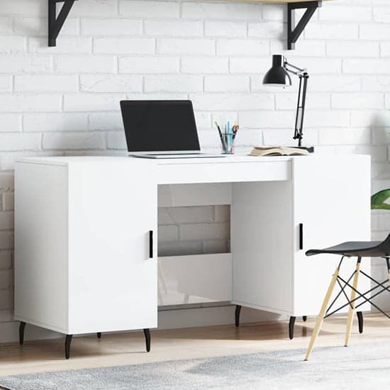 Waterford High Gloss Computer Desk With 2 Doors In White_1