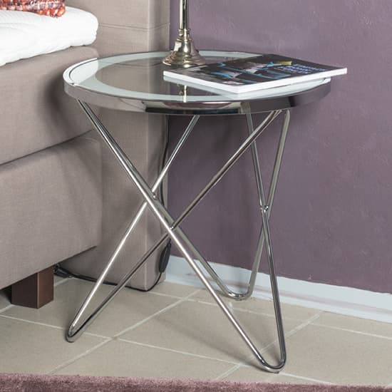 Watkins Round Glass Side Table With Chrome Metal Legs Furniture in
