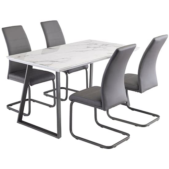 Wivola Marble Effect Dining Table With 4 Michton Grey Chairs_1