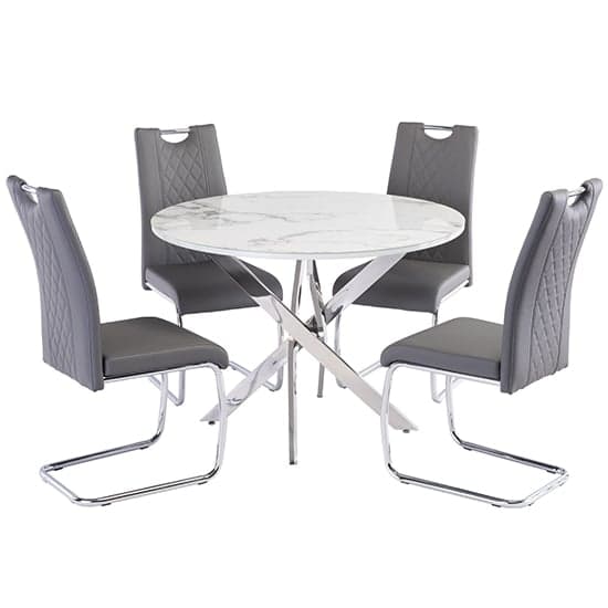 Wivola Marble Effect Dining Table With 4 Gerbit Grey Chairs_1