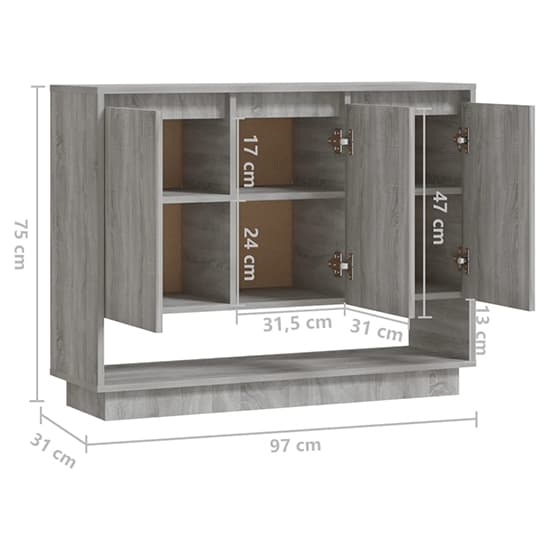 Wavery Wooden Sideboard With 3 Doors In Grey Sonoma Oak_6